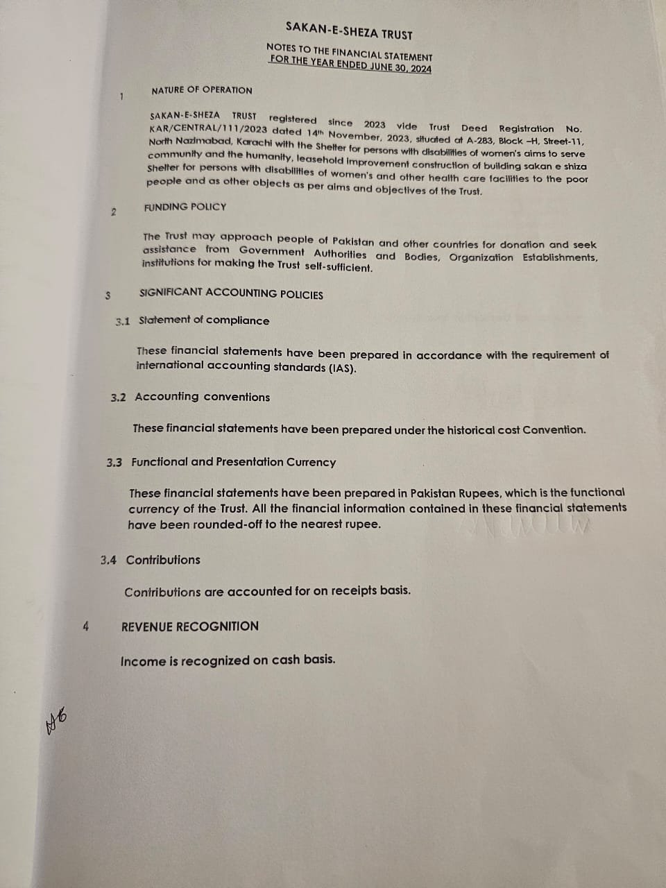Financial report of Sakan-e-Sheza Trust for the year ended June 30, 2024
