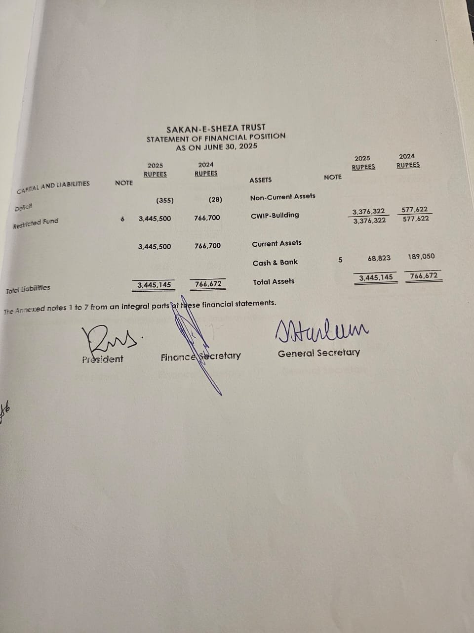 Financial report of Sakan-e-Sheza Trust for the year ended June 30, 2025