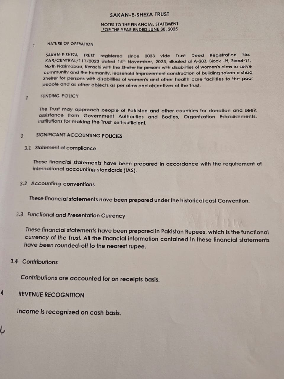 Financial report of Sakan-e-Sheza Trust for the year ended June 30, 2025